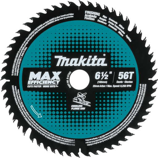 Makita B-57342 6-1/2" 56T Carbide-Tipped Max Efficiency Cordless Plunge Saw Blade - Image 1