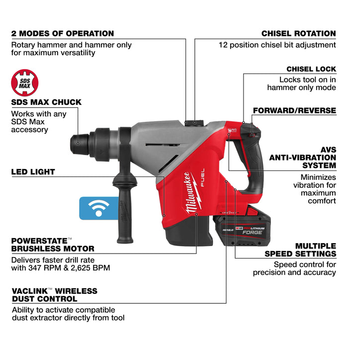 MilMilwaukee 2918-22HD M18 FUEL 1-3/4" SDS Max Hammer Drill Kit - Image 2