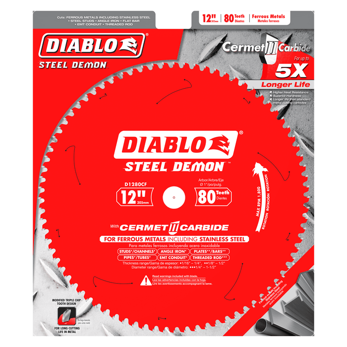 Diablo D1280CF 12" x 80-Tooth Steel Demon Cermet II Saw Blade for Thin Meta - Image 2