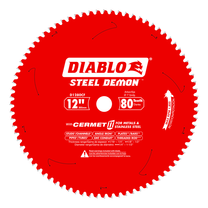 Diablo D1280CF 12" x 80-Tooth Steel Demon Cermet II Saw Blade for Thin Meta - Image 1