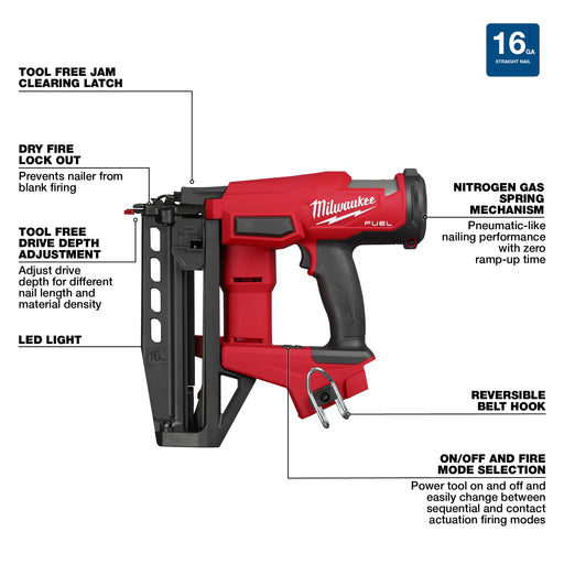 Milwaukee 3020-20 M18 FUEL 16 Gauge Straight Finish Nailer (Tool Only) - Image 2