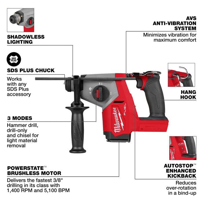 Milwaukee 2908-20 M18 Fuel 5/8" SDS-Plus Rotary Hammer (Tool Only) - Image 3