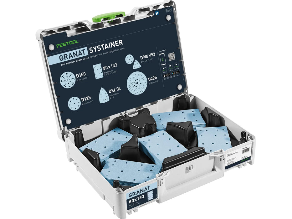 Festool 578194 80x133 GR SYS Systainer3 Granat Abrasive Set - Image 1