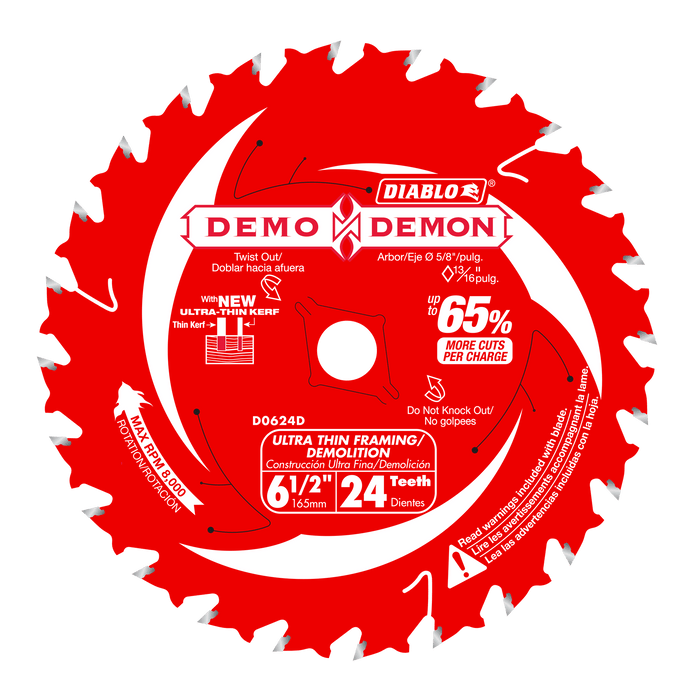 Diablo D0624DA 6-1/2" x 24-Teeth Demo Demon Ultra-Thin Framing/Demolition Saw Blade for Wood - Image 1