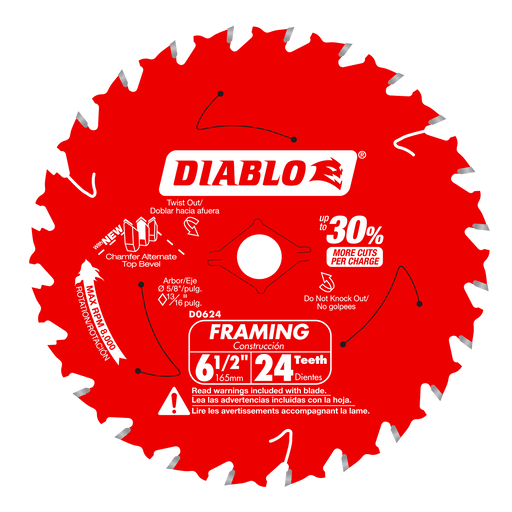 Diablo D0624A 6-1/2" x 24 Tooth Framing Saw Blade for Wood - Image 1
