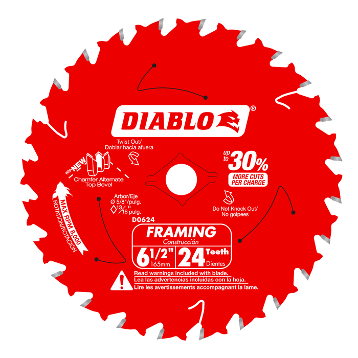 Diablo D0624A 6-1/2" x 24 Tooth Framing Saw Blade for Wood - Image 1