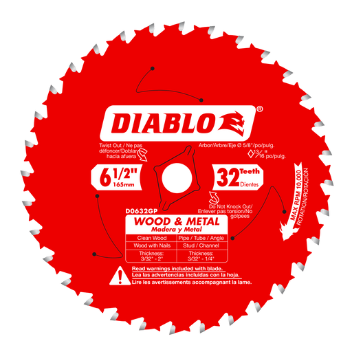 Diablo D0632GPA 6-1/2" x 32-Teeth Carbide Saw Blade for Wood and Metal - Image 1