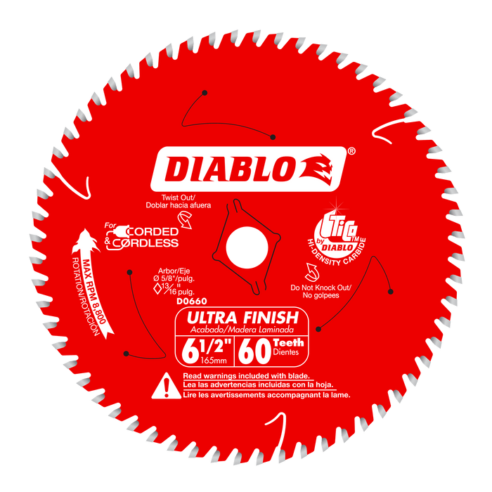 Diablo D0660A 6-1/2" x 60-Teeth Ultra Finish Saw Blade for Wood - Image 1