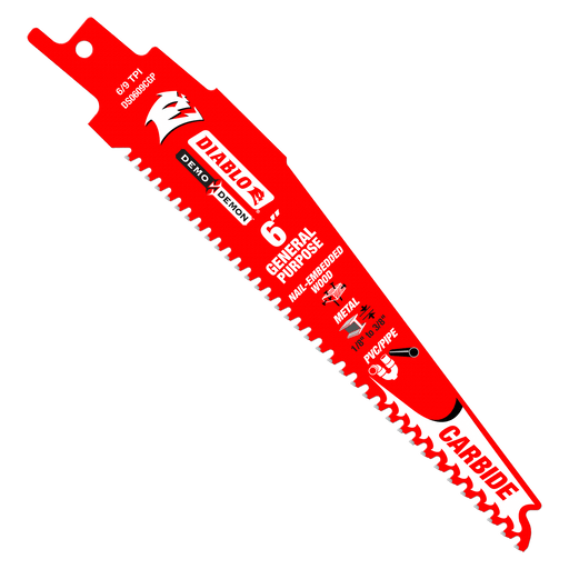 Diablo DS0609CGP 6" 6/9 TPI Demo Demon Carbide Teeth Reciprocating Saw Blades - Image 1