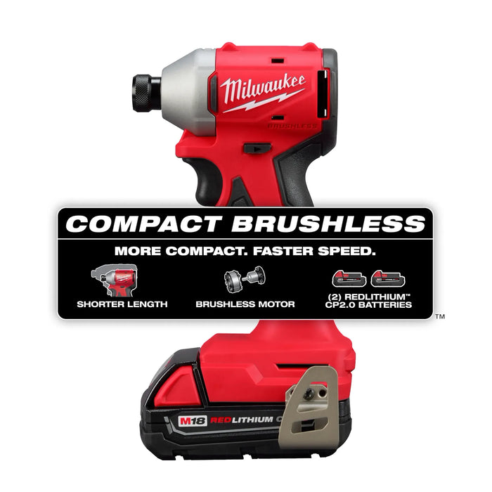 Milwaukee 3650-22CT M18 Compact Brushless 1/4" Hex Impact Driver Kit - Image 2
