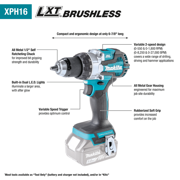 Makita XPH16Z 18V LXT Brushless Cordless 1/2