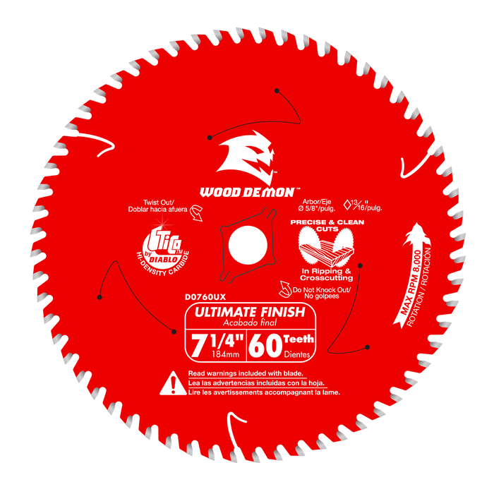 Diablo D0760UXA 7-1/4" x 60-Teeth Wood Demon Ultimate Finish Carbide Saw Blade for Wood - Image 1