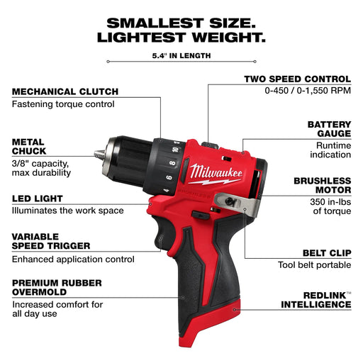 Milwaukee 3401-20 M12 Subcompact Brushless 3/8" Drill-Driver (Tool Only) - Image 3