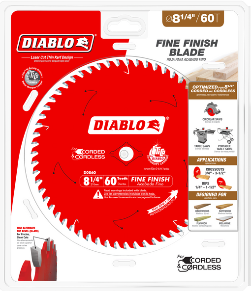Diablo D0860X 8-1/4" x 60-Tooth Fine Finish Saw Blade for Wood - Image 2