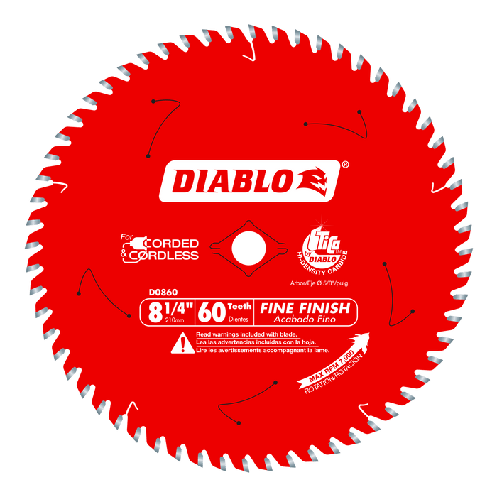 Diablo D0860X 8-1/4" x 60-Tooth Fine Finish Saw Blade for Wood - Image 1