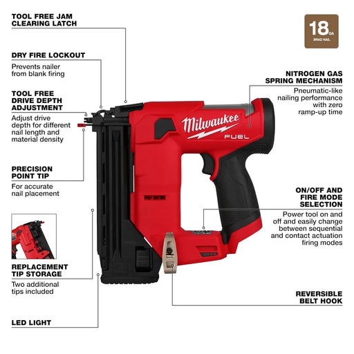 Milwaukee 2541-20 M12 Fuel 18 Gauge Compact Brad Nailer (Tool Only