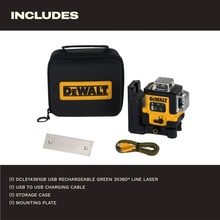 DeWalt DCLE14361GB USB-C Rechargeable 3x360 Degree Green Line Laser - Image 4