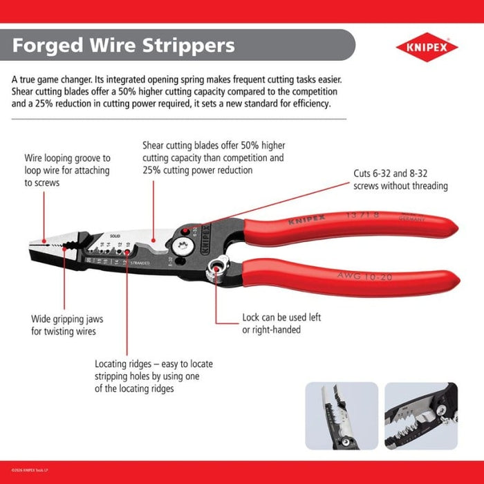 Knipex 13 71 8 8" Forged Wire Stripper 20-10 AWG - Image 3