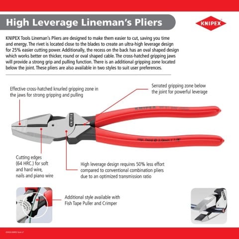 Knipex 09 08 240 9-1/2" High Leverage Lineman's Pliers - Image 2