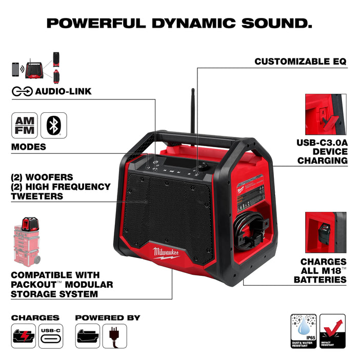 Milwaukee 2956-20 M18 Bluetooth Jobsite Radio & Charger - Image 3