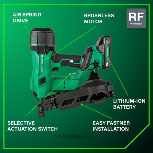 Metabo HPT NV1845DAM 18V MultiVolt 1-3/4" Coil Roofing Nailer Kit - Image 2