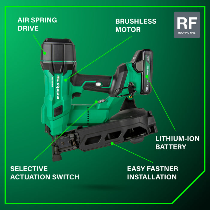 Metabo HPT NV1845DAM 18V MultiVolt 1-3/4" Coil Roofing Nailer Kit - Image 2
