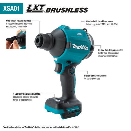 Makita XSA01Z 18V LXT Brushless Cordless High Speed Blower/Inflator (Tool Only) - Image 2