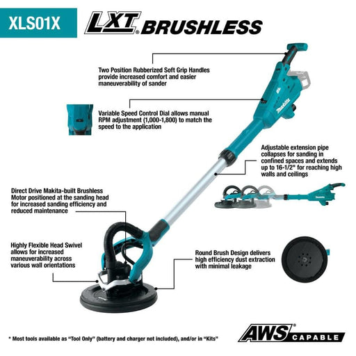 Makita XLS01ZX1 18V LXT Brushless Cordless Drywall Sander (Tool Only) - Image 2