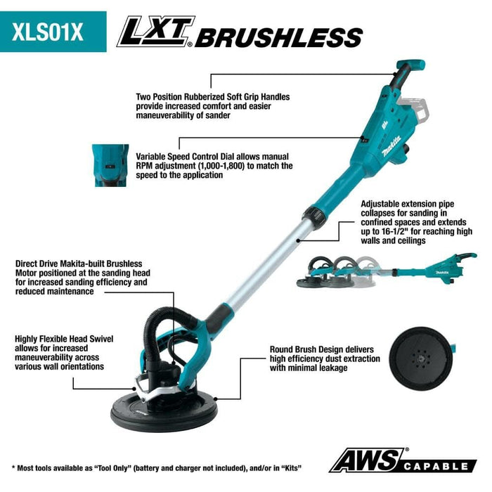 Makita XLS01ZX1 18V LXT Brushless Cordless Drywall Sander (Tool Only) - Image 2