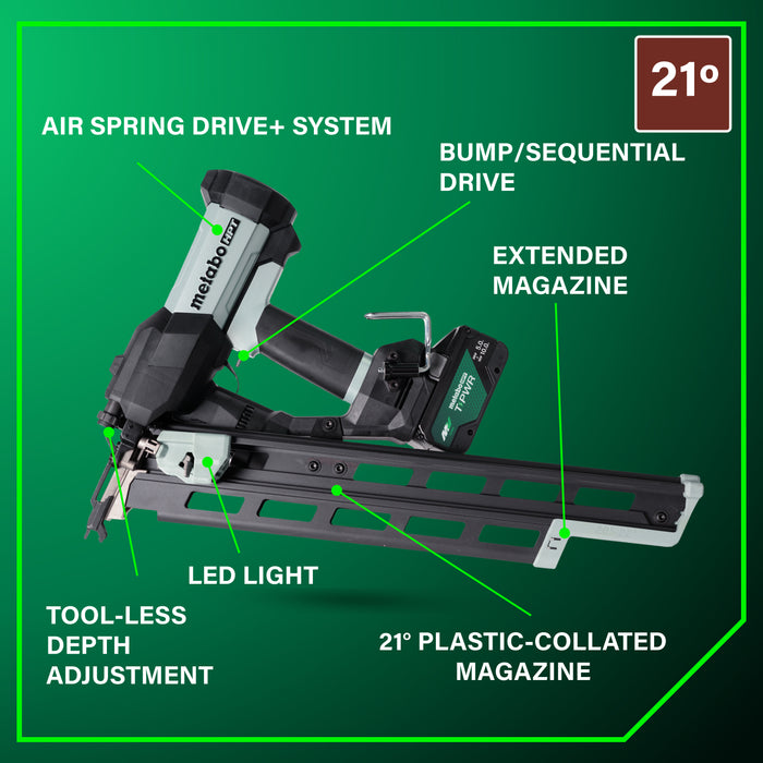 Metabo HPT NR1890DRBQRY 18V Cordless 21 Degree Plastic Strip Framing Nailer Kit - Image 4