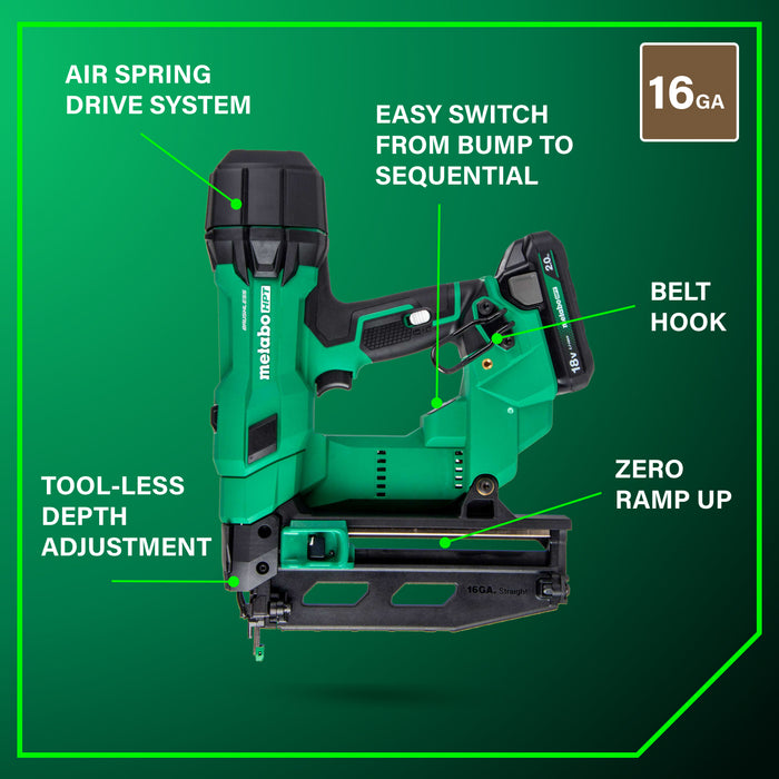 Metabo HPT NT1865DSAM 18V MultiVolt Pro 16-GA Straight Finish Nailer - Image 3