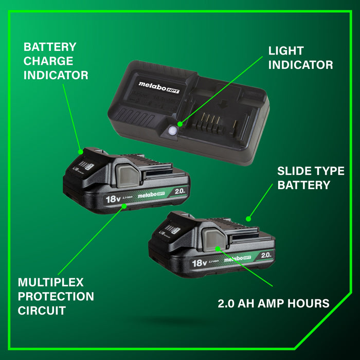 Metabo HPT UC18YKSLQBYM 18V / 2.0Ah Batteries and Charger Kit - Image 2