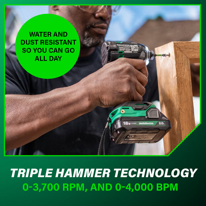 Metabo HPT WH18DCM 18V MultiVolt Triple Hammer BOLT Impact Driver Kit - Image 6
