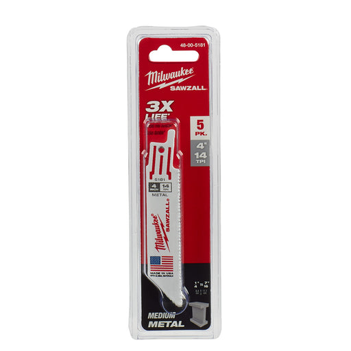 Milwaukee 4" x 14 TPI Metal Cutting Sawzall Blades
