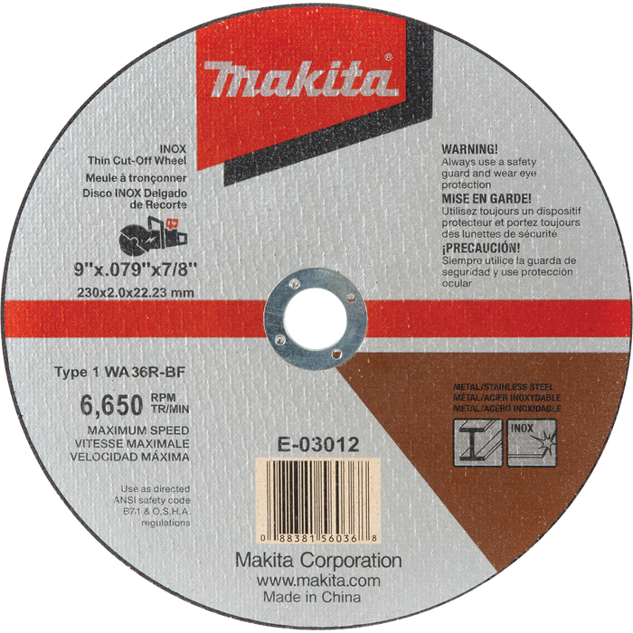Makita E-03012 9" Thin Cut-Off Wheel, 36 Grit