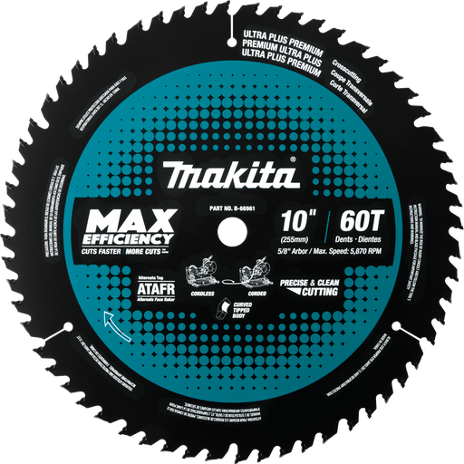 Makita B-66961 10" 60T Carbide-Tipped Max Efficiency Miter Saw Blade - Image 1