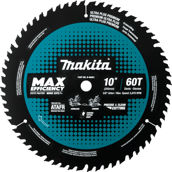 Makita B-66961 10" 60T Carbide-Tipped Max Efficiency Miter Saw Blade - Image 1