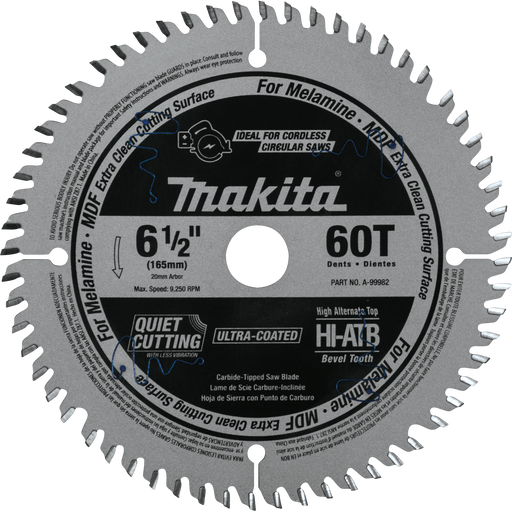 Makita A-99982 6-1/2" 60T (ATB) Carbide-Tipped Cordless Plunge Saw Blade - Image 1