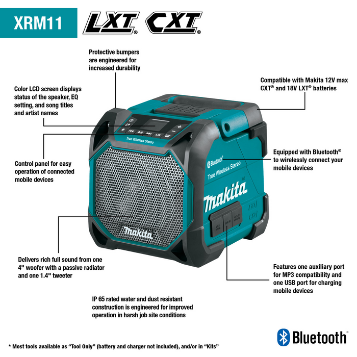 Makita XRM11 18V LXT 12V Max CXT Cordless Bluetooth Job Site Speaker (Tool Only) - Image 2