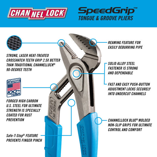 Channellock 430X 10" SPEEDGRIP Straight Jaw Tongue & Groove Pliers - Image 2