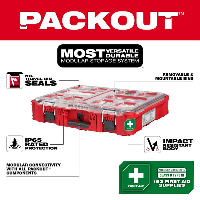 Milwaukee PACKOUT First Aid Kit - 193-Piece Class B Type III Medical Kit In Red Tool Box