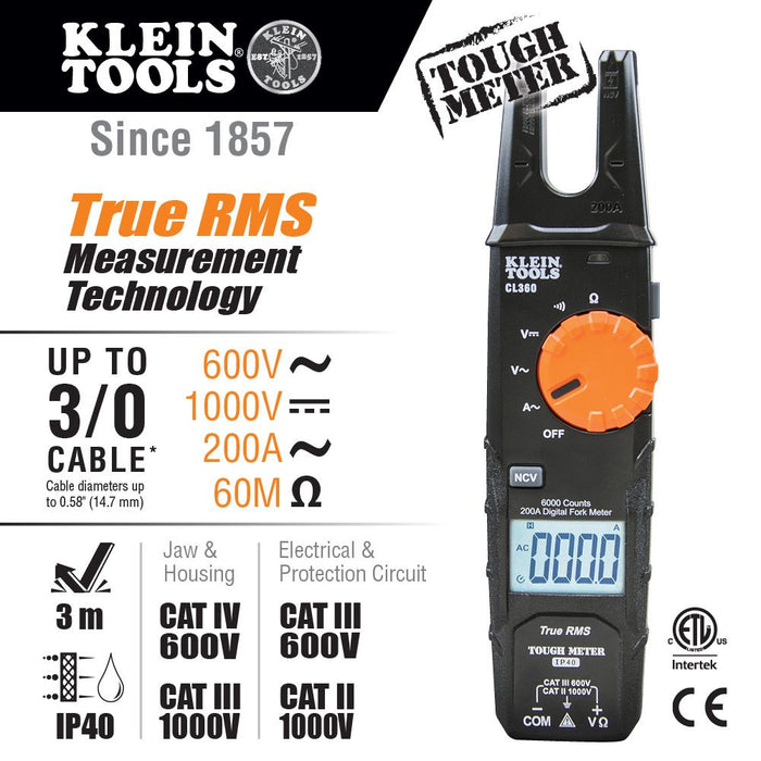 Klein CL360 Open Jaw Fork Meter - Image 3