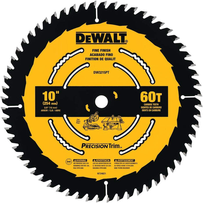 DeWalt DW3215PT 10" 60 Tooth Smooth Crosscutting Saw Blade - Image 1