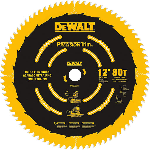DeWalt DW3232PT 12" 80 Tooth Fine Crosscutting Saw Blade - Image 1