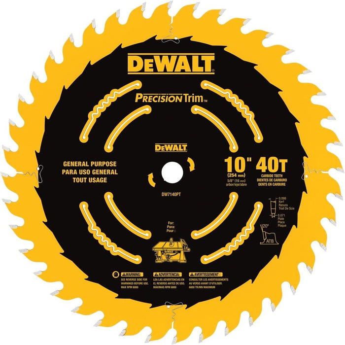 DeWalt DW7140PT 10" 40 Tooth Ripping / Crosscutting Saw Blade - Image 1