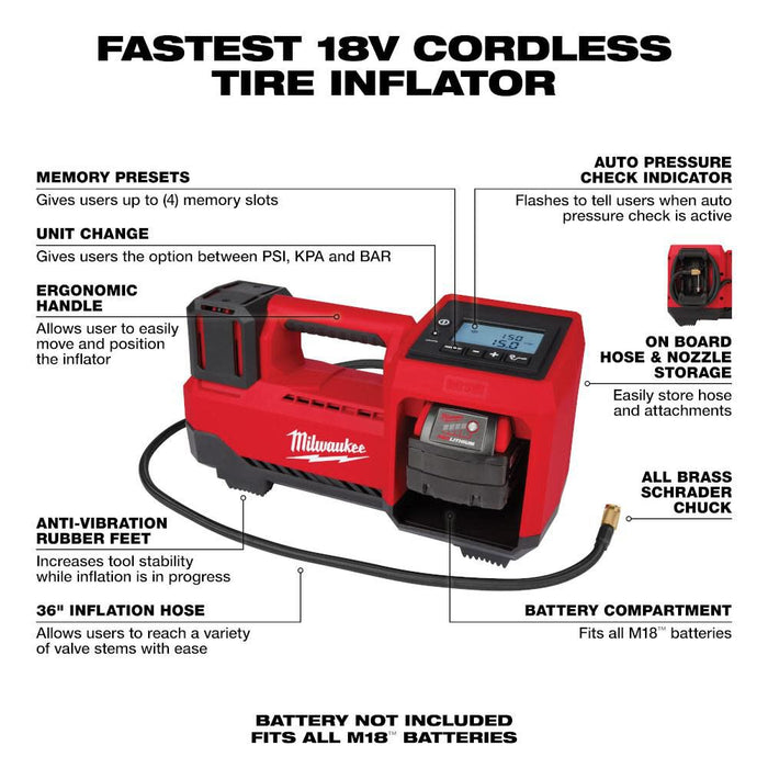 Milwaukee 2848-20 M18 18V Cordless Tire Inflator (Tool Only) - Image 3