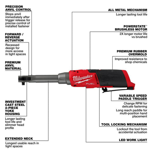 Milwaukee 2568-20 M12 FUEL 1/4" Extended Reach High Speed Ratchet (Tool Only) - Image 2